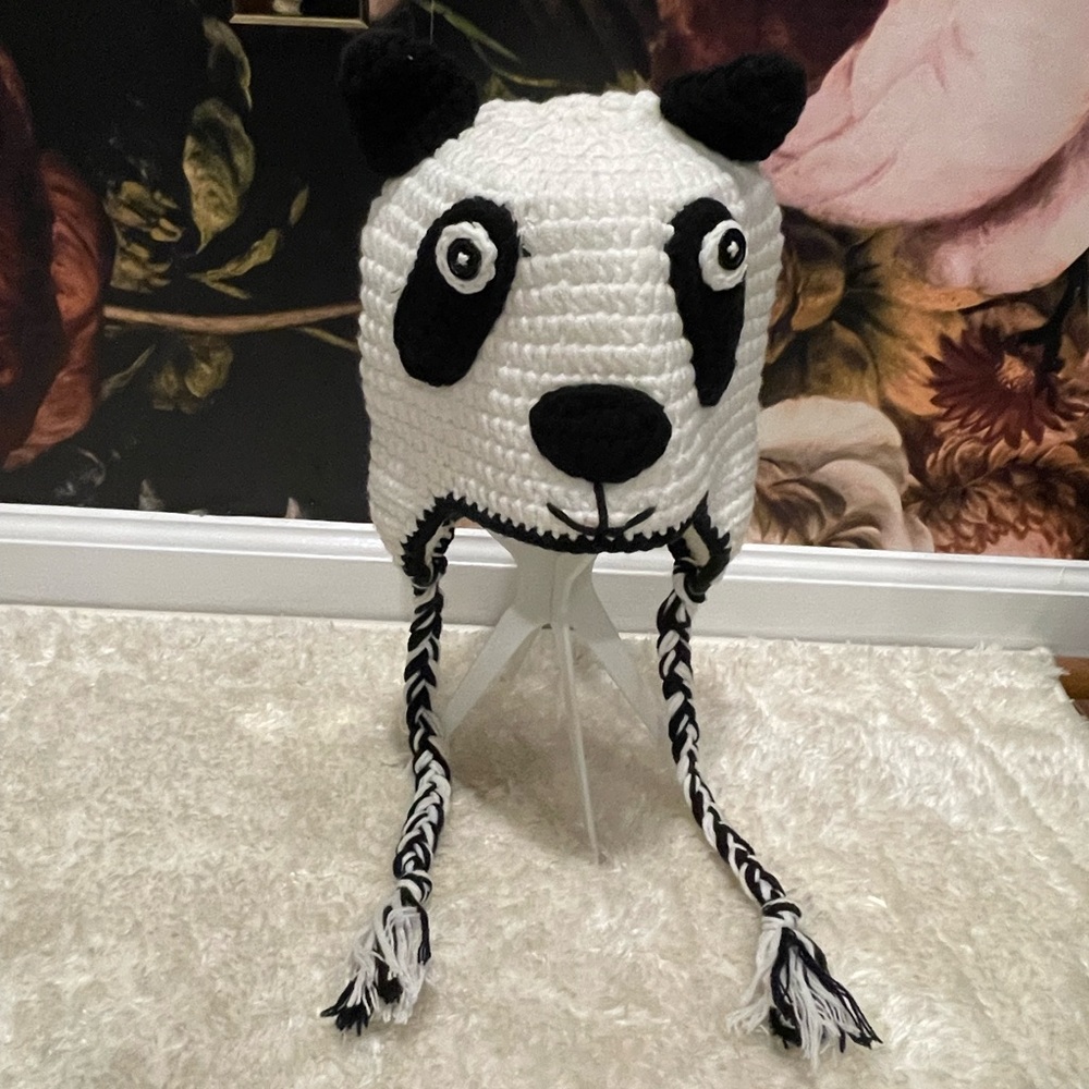 Panda Beanie Hat Unisex Black White Winter Party Festival Ski Lodge Vacation